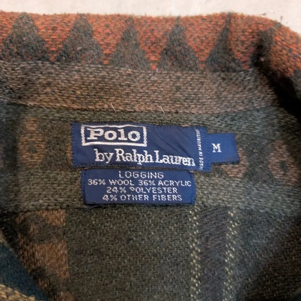 VTG Polo Ralph Lauren Logging Wool Fleece Striped Green Flaws Mens M